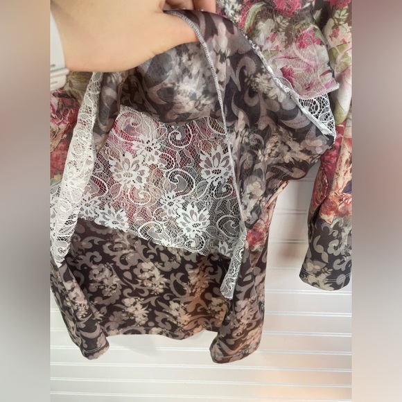 Oneworld Mixed Floral Print Lace Long Sleeve Scoop Neck Top Medium Women’s EUC - Picture 6 of 10